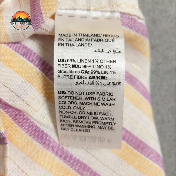 Chicos Striped 100% Linen Pink No Iron Button Up Shirt Plus Women's Sz 3 (16/18) - Picture 11 of 11